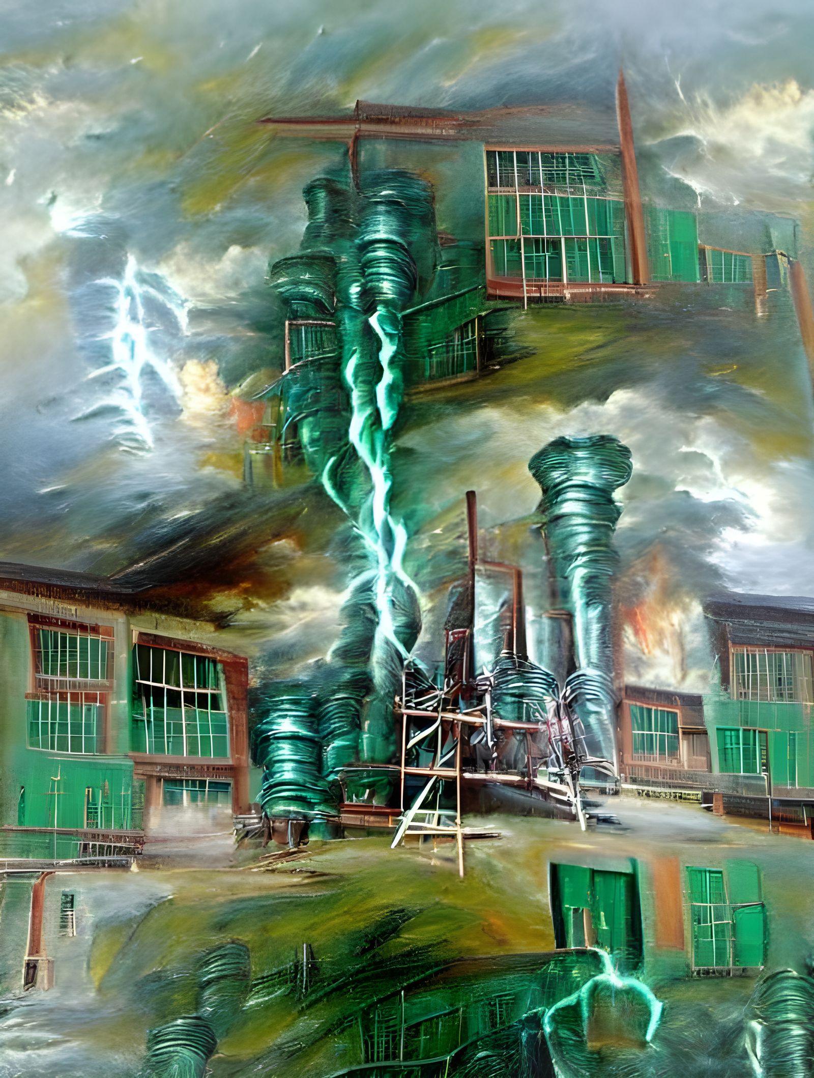 Viridescent Cupric Lightning Arcs Between Copper Reactor Bul...