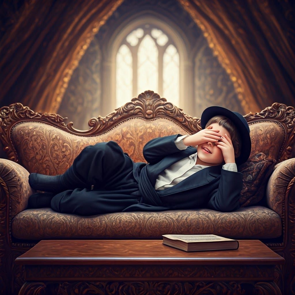 Young Jewish Boy Reading in Dreamlike Setting