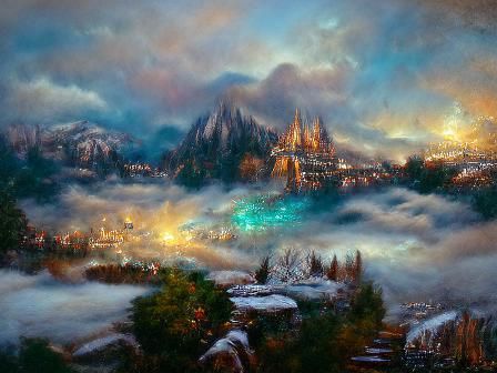 Epic Fantasy Landscape with Dragon in Oil Painting Style