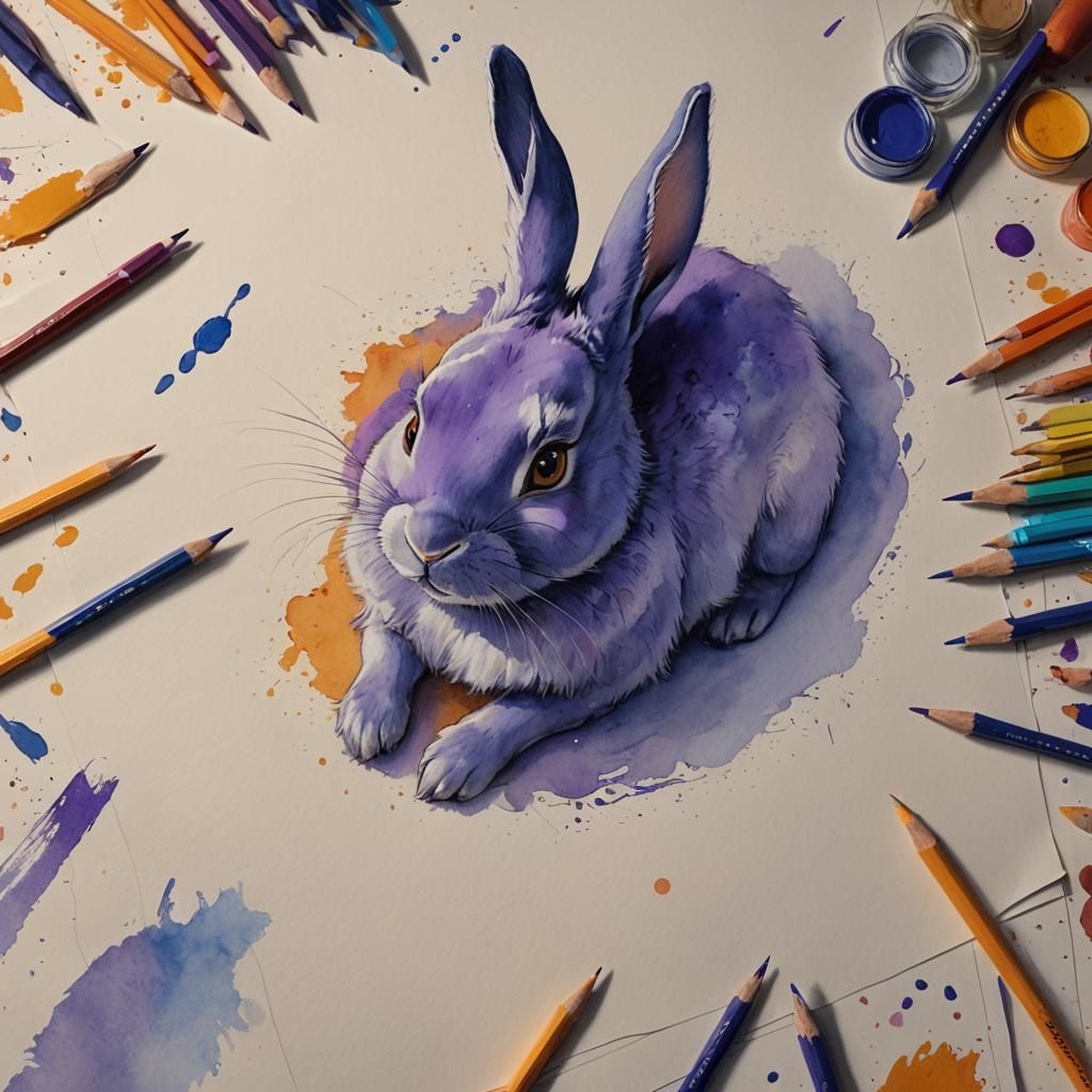 Overhead Shot of Purple Rabbit Drawing Child