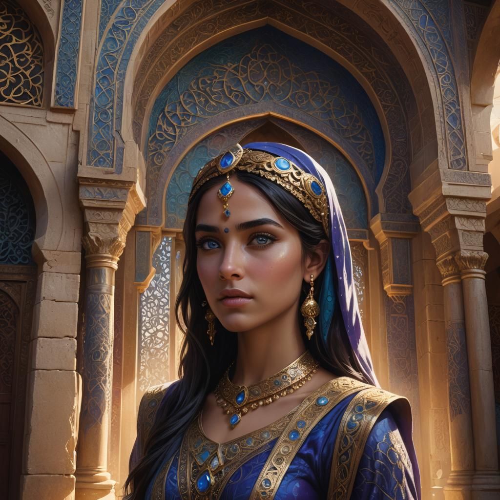 A building that has a blue eye Arabic princess