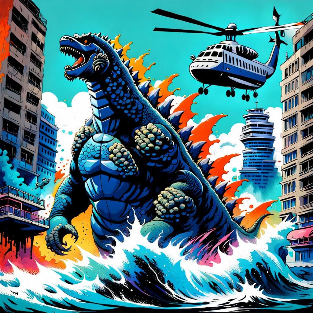 Godzilla On The Attack - AI Generated Artwork - NightCafe Creator