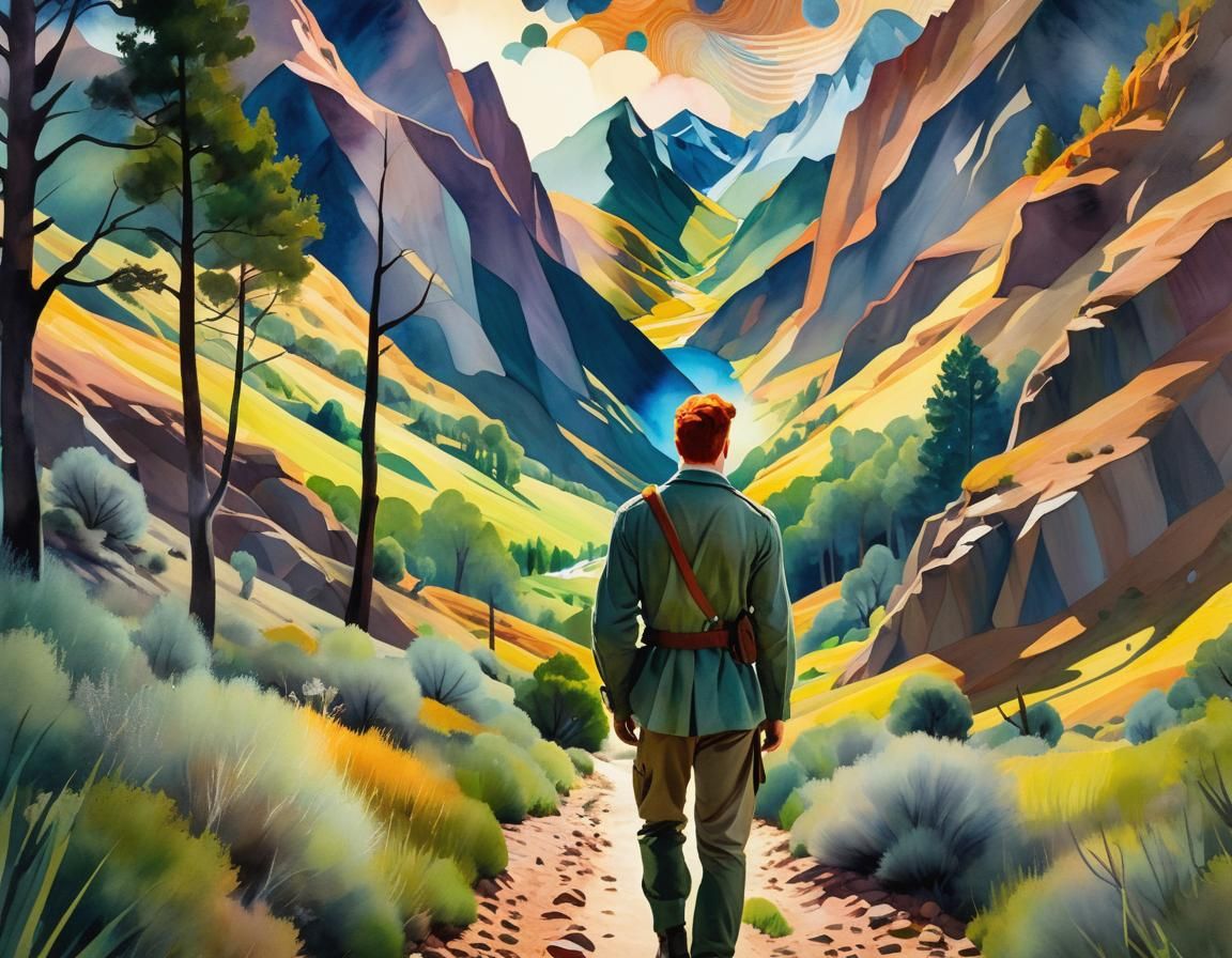 redhead man ((cameron monaghan)) utilitarian clothing, walking through