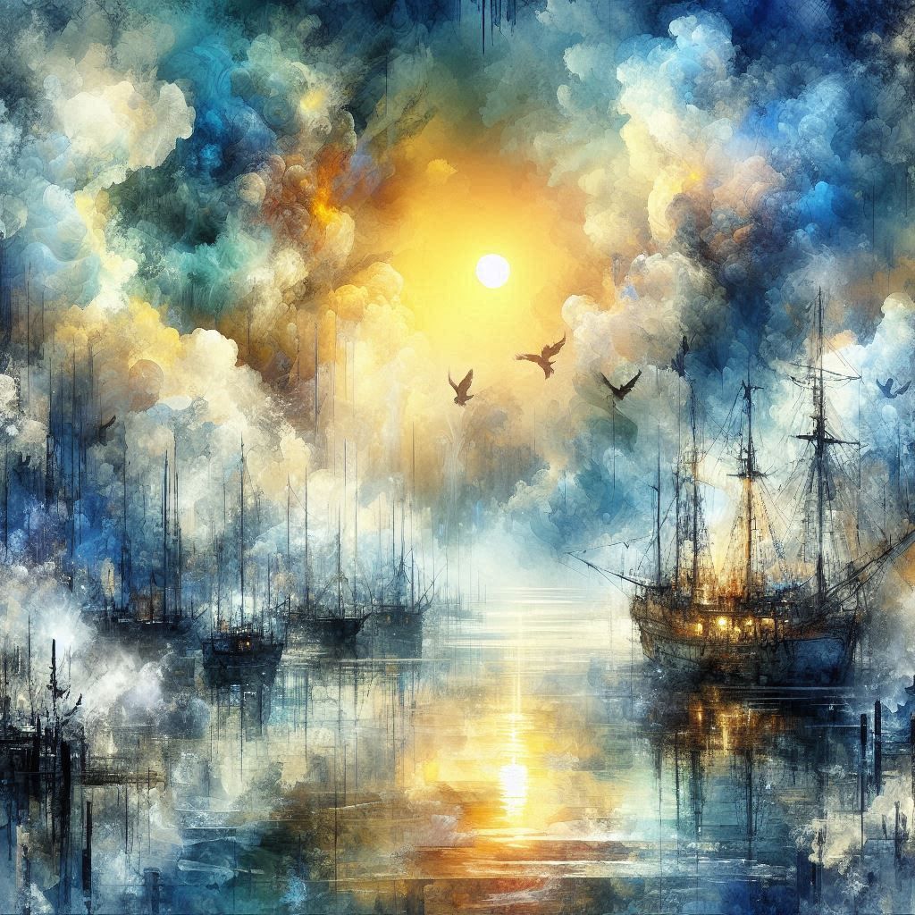 Misty harbor at sunset  by @undefined