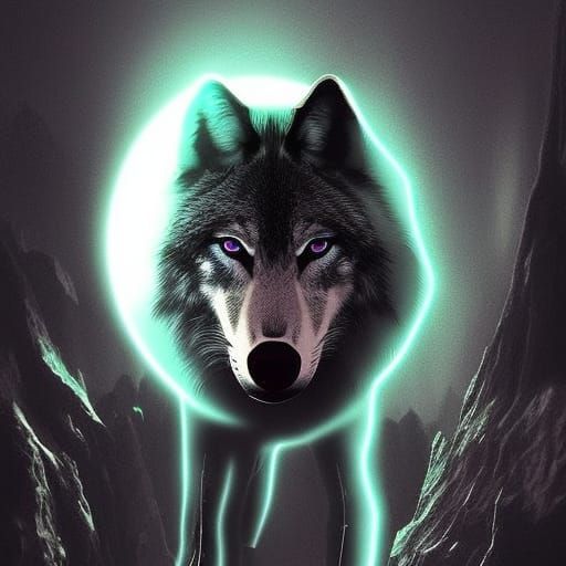 Neon Wolf with glowing eyes
