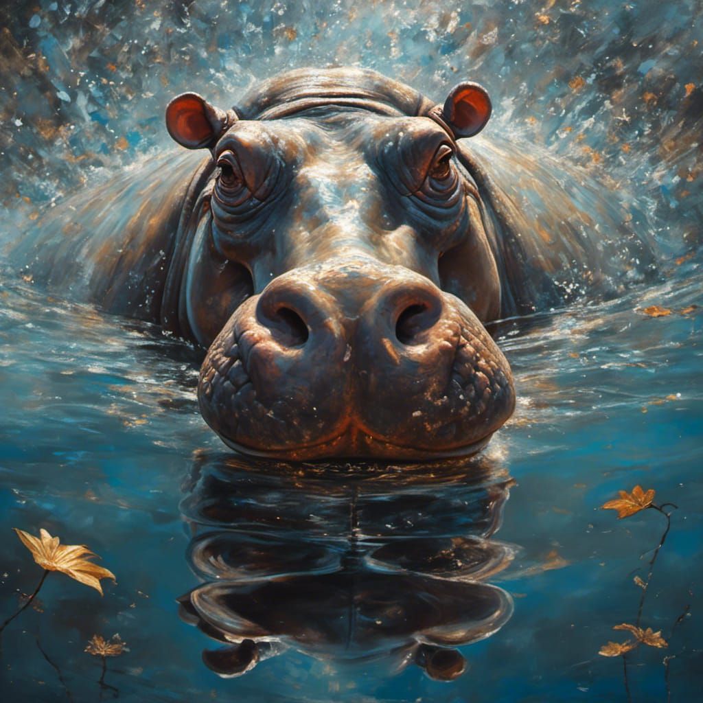 hippo swimming   by @GreenNails 