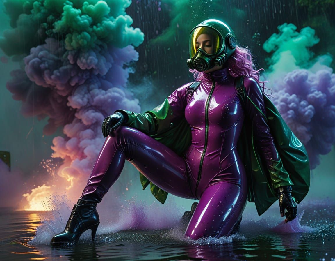 Glamorous Space Explorer in Latex Catsuit