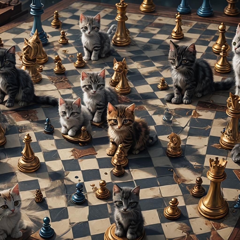 Kittens on chess board.
