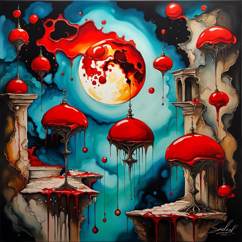 Scarlet moon courtyard alcohol inks