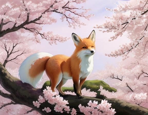 Fox in the Sakura Tree