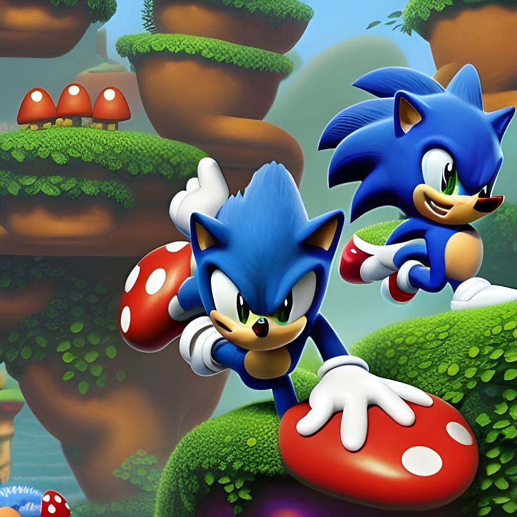 Sonic the hedgehog with tree und sea green hill zone 8 bit sprite - AI  Generated Artwork - NightCafe Creator