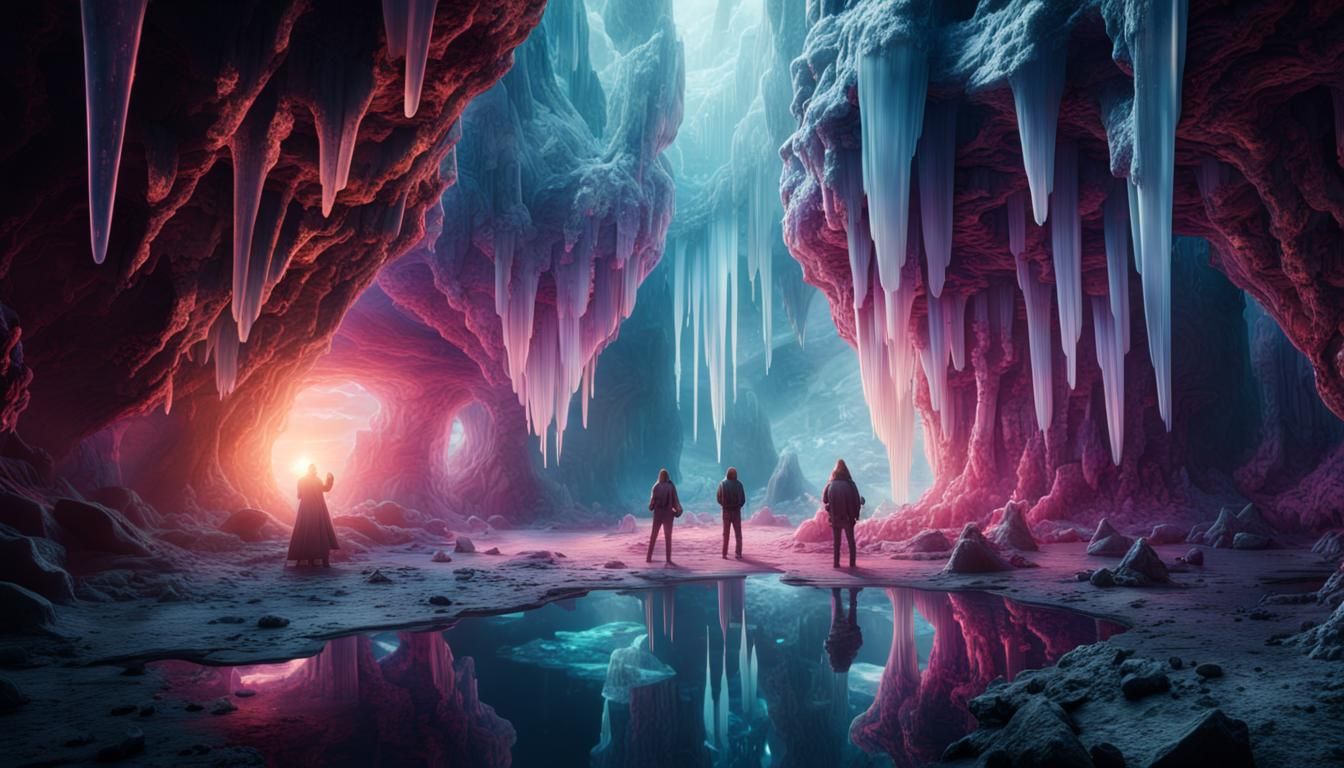 Otherworldly Crystal Cave with Explorers - AI Generated Artwork ...