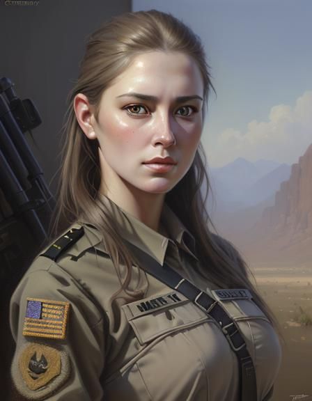 Beautiful woman in army 8k resolution concept art portret