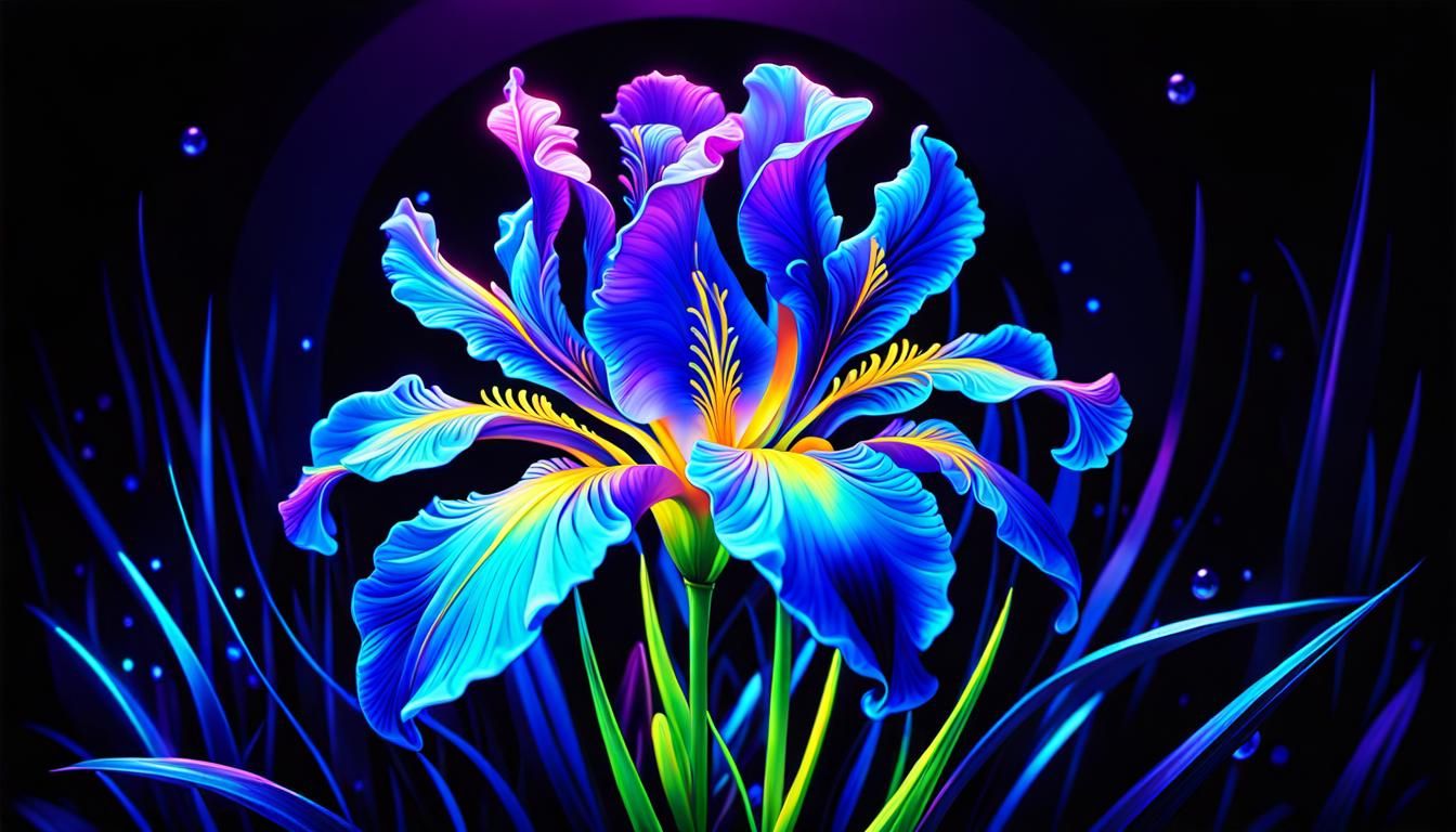 Blue iris neon bioluminescent flower 💜✨🪻✨💙  by @Hugo Raul