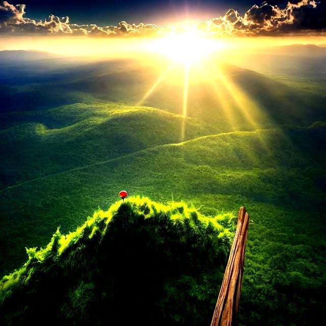 photo aérienne avec un coucher de soleil <lora:Coherent:1.0> d'une forêt dont le vert éclatent vous invite au voyage <lora:Suno:1.0> 