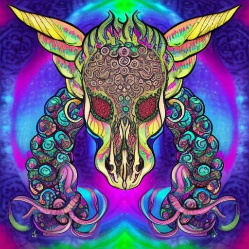 adorable, unicorn realistic spiral horned large Skull with d...