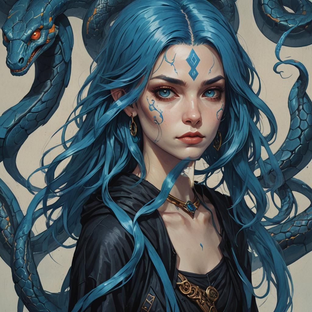 Blue-Haired Sith Portrait with Snakes