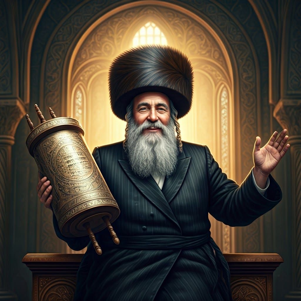 Joyful Jewish Man Dances with Torah Scroll