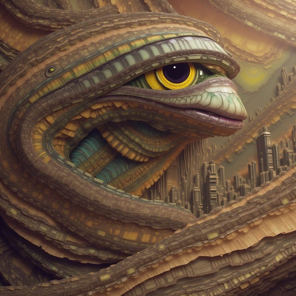 <lora:FS Stonescapes:1.0> 

Expressive nuclear eyes and mirthful face of a sophisticated alien pirhana sloth robot in expert grace and exqui...