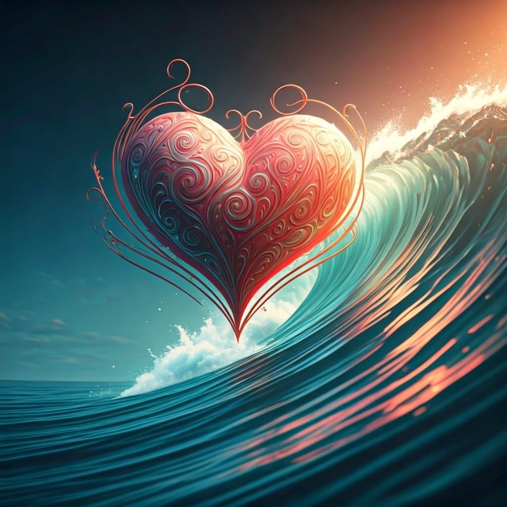 Majestic Heart Dances on Turquoise Wave