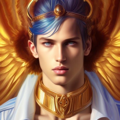 Extravagant angelic super male model princes of heaven gold accessories ...