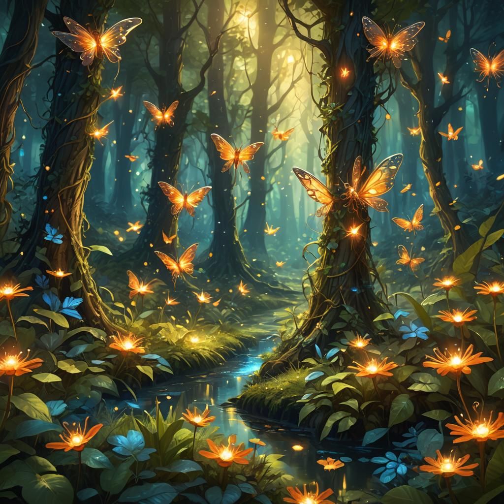 Fairies in Sunlit Forest: Fantasy Concept Art