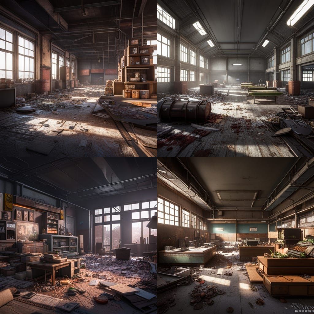 Post-apocalyptic landscape abandoned grocery store