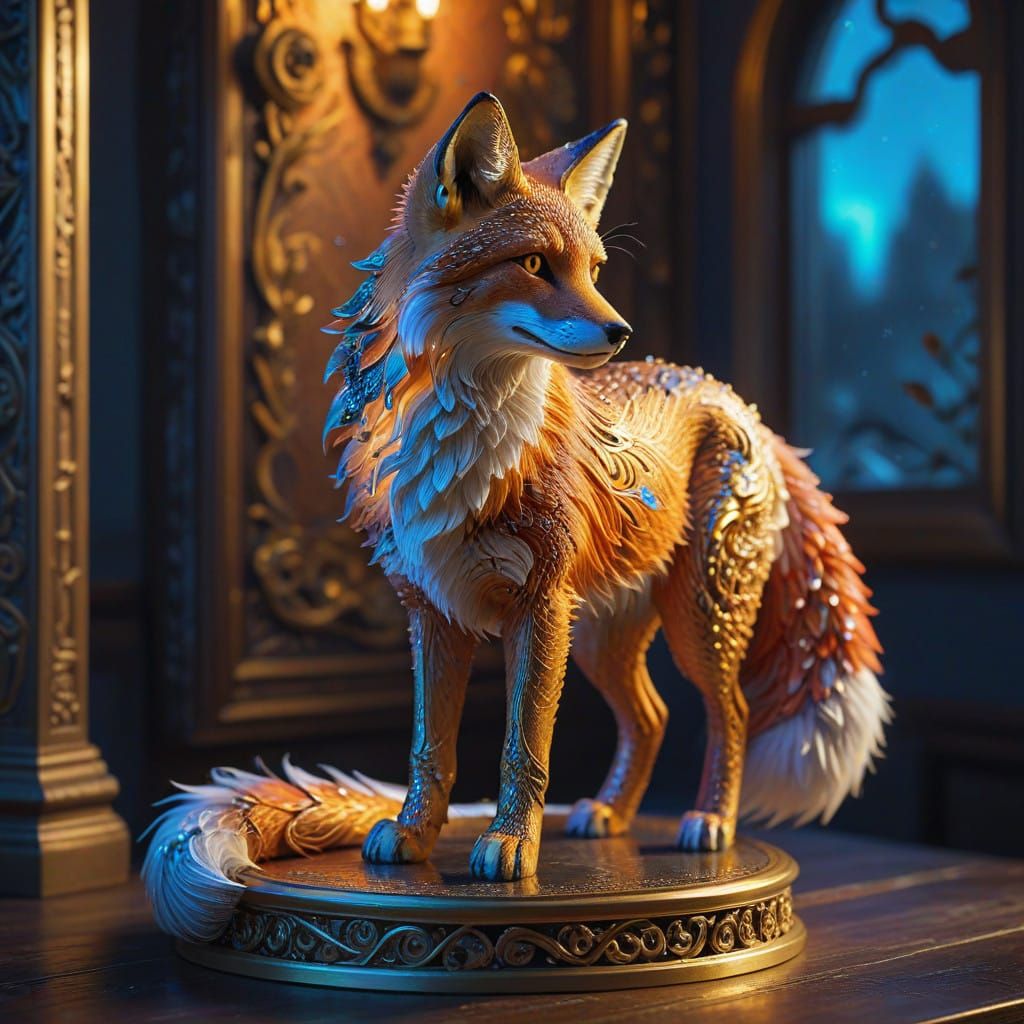 Regal Quadruple-Tailed Fox in Dreamlike Digital Painting