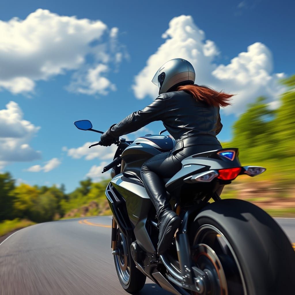 High-Speed Futuristic Rider in a Radiant Blue Sky