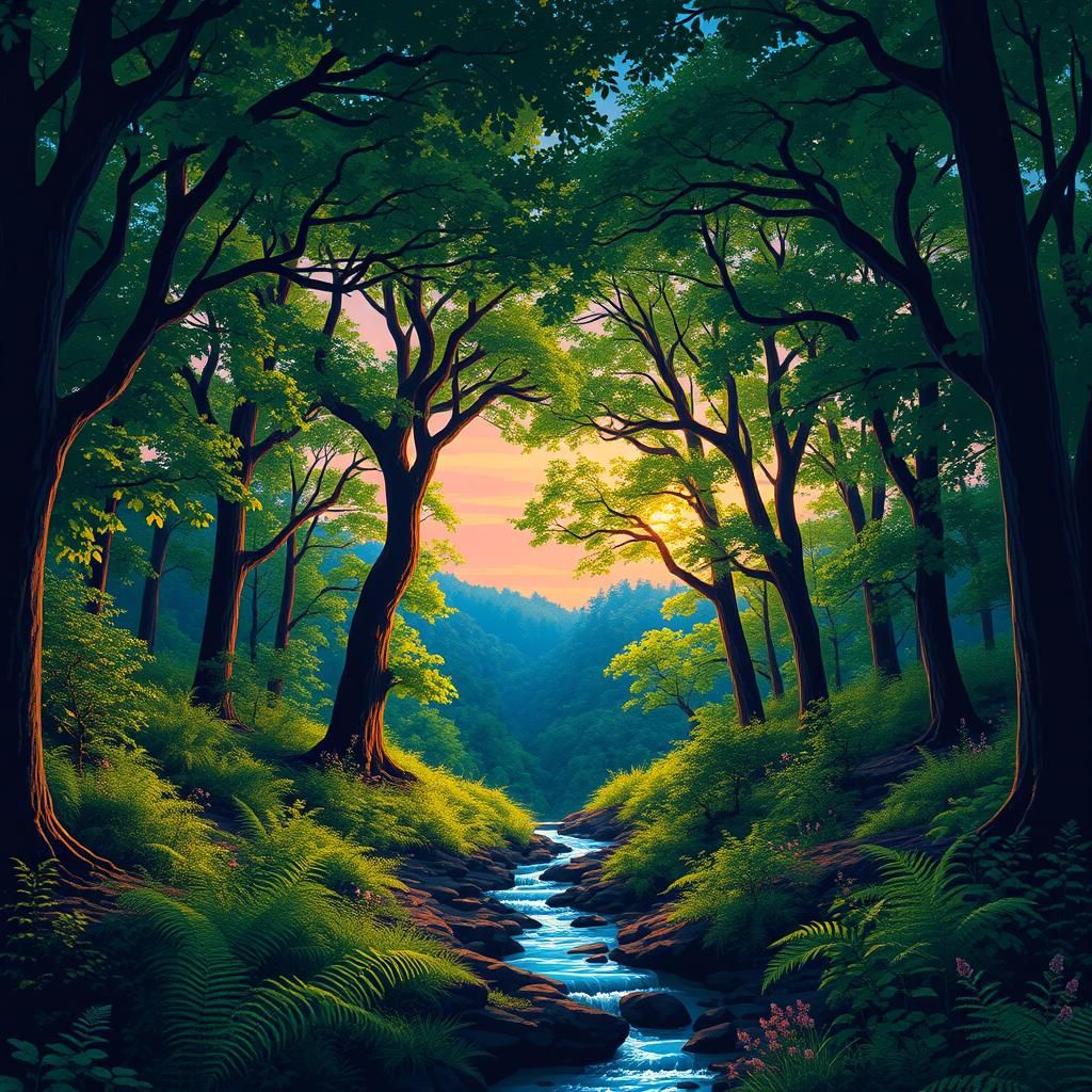 Compose a piece about a hidden glen where every sound of nat...