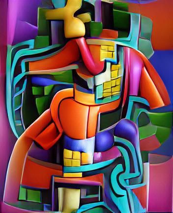 abstract figure in the bold colorful detailed style of Bill ...