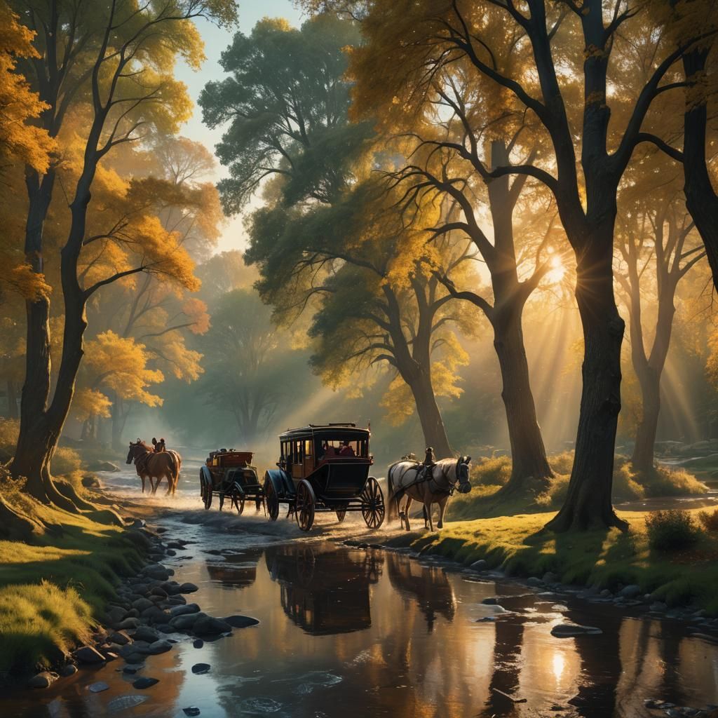 Horse and Carriage Ride in Golden Hour Sunlight