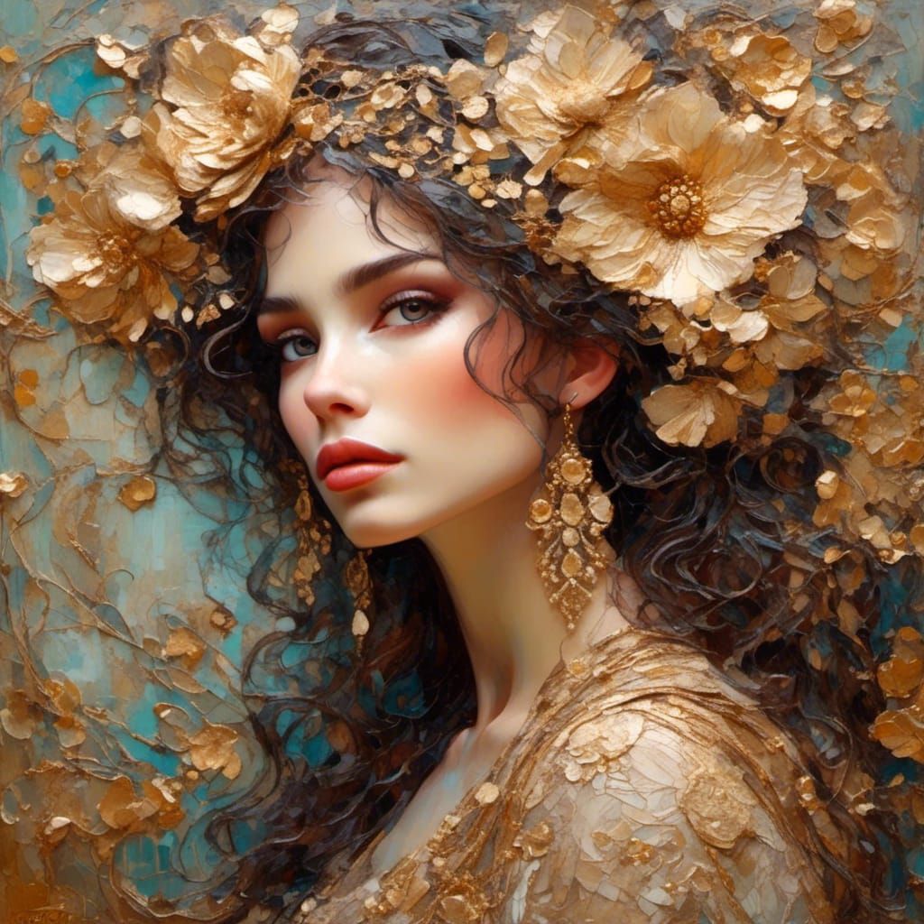 Art Nouveau Portrait in Impasto Oil Painting