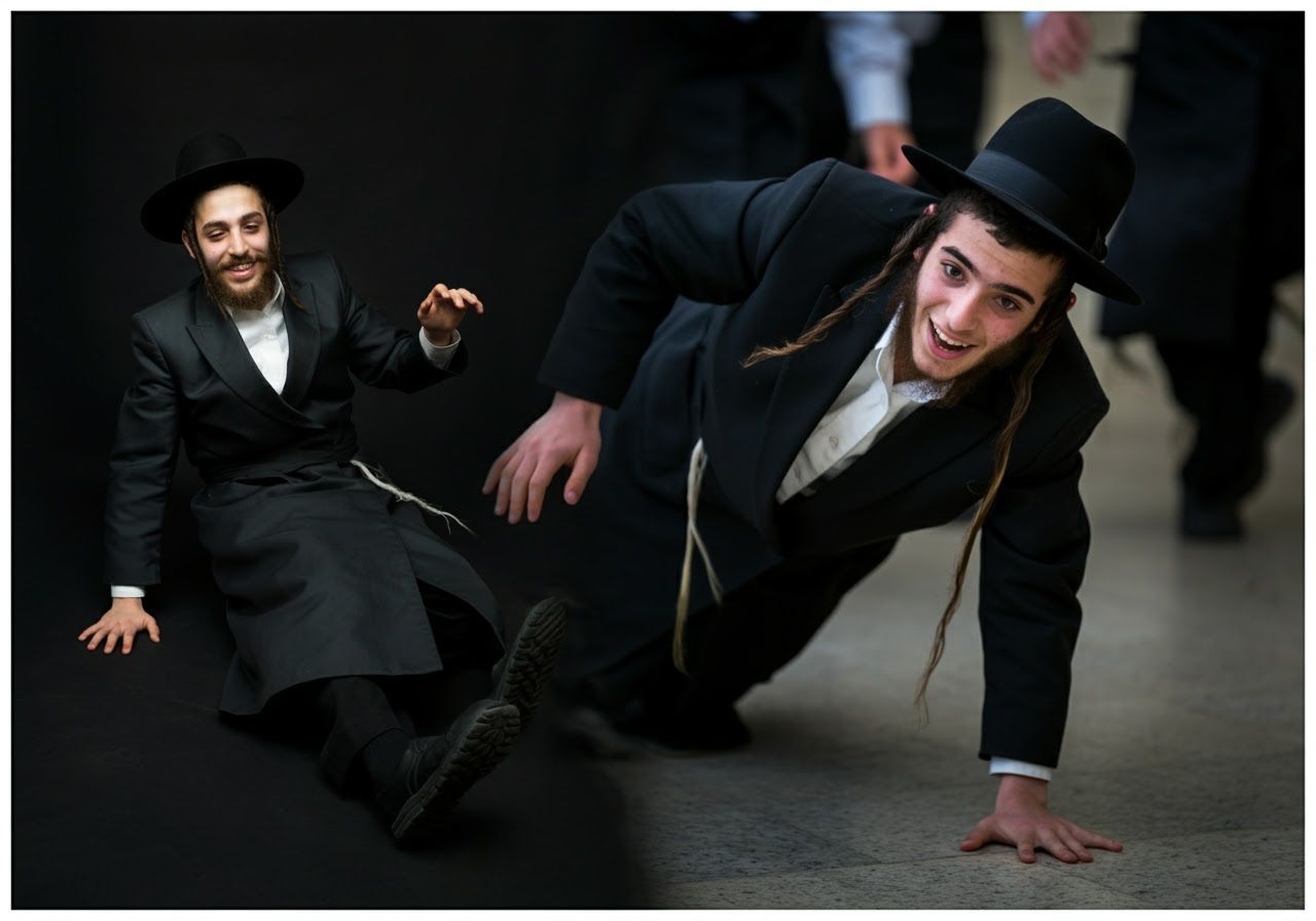 Hasidic Man Falls and Rises: Hyperrealistic Image