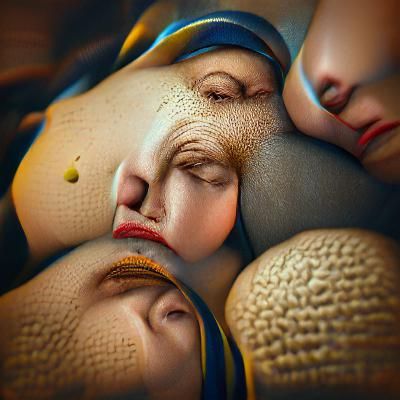 The beautiful woman with three heads is falling asleep