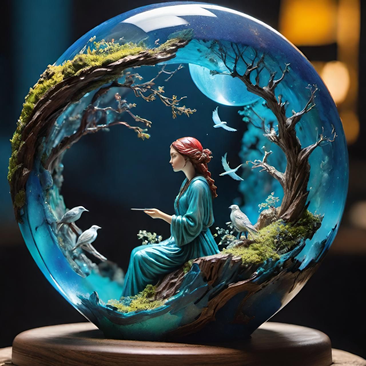 Microcosme, a beautiful woman looking at her self