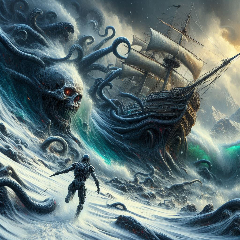 the terminatorchick's pirateship caught by an avalanche skulldapus