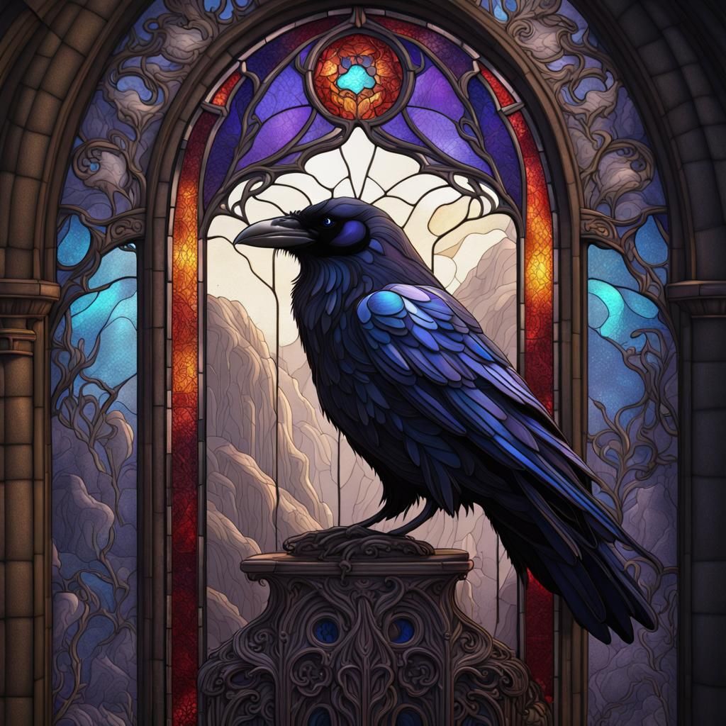 Stained glass raven - AI Generated Artwork - NightCafe Creator