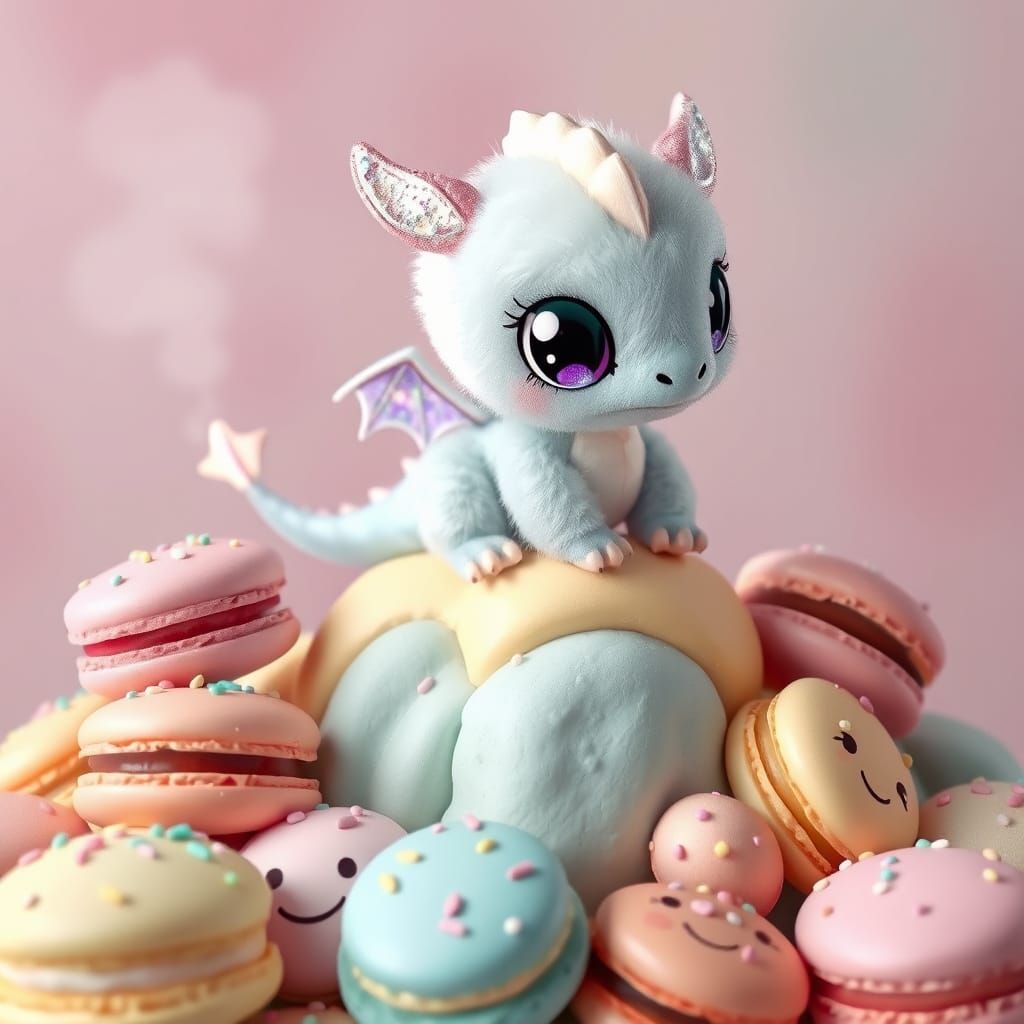 A fluffy, baby shadowdragon with oversized, sparkling eyes and tiny, iridescent wings, perched atop a ...  by @Auroro Sanktejo