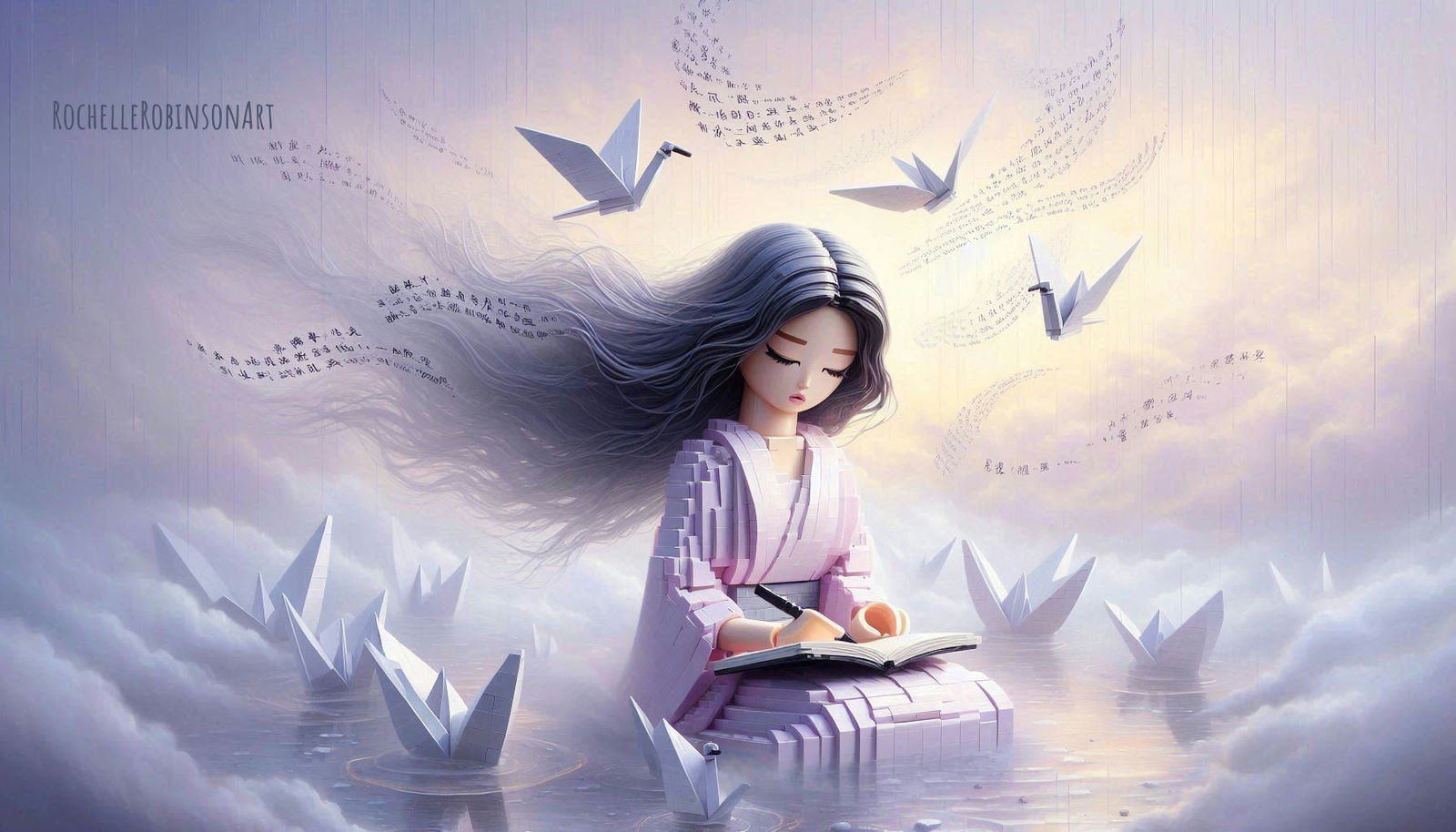 Woman and Origami Birds