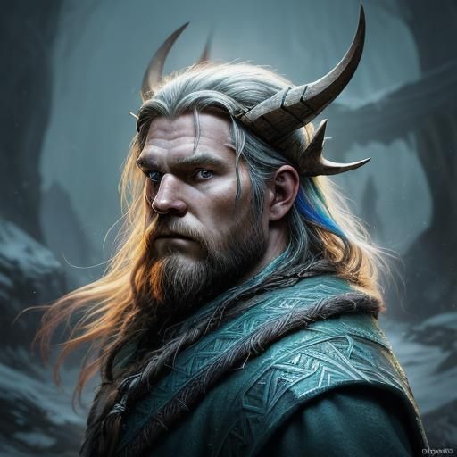 Fantasy Nordic Viking  Druid, in the style of Dungeons and D...