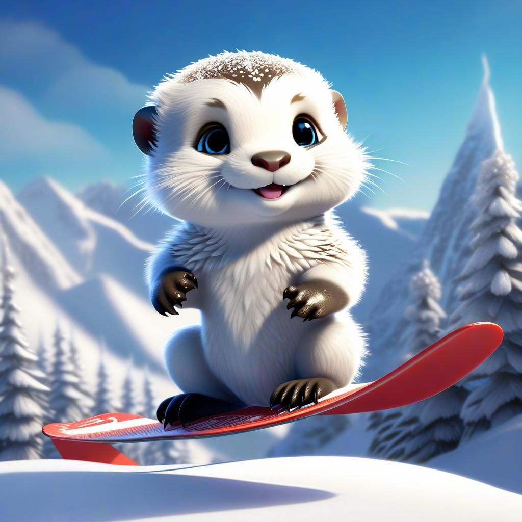 baby otter snowboarding AI Generated Artwork NightCafe Creator