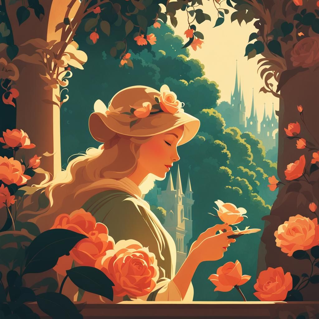 Briar Rose Digital Painting in Art Nouveau Style