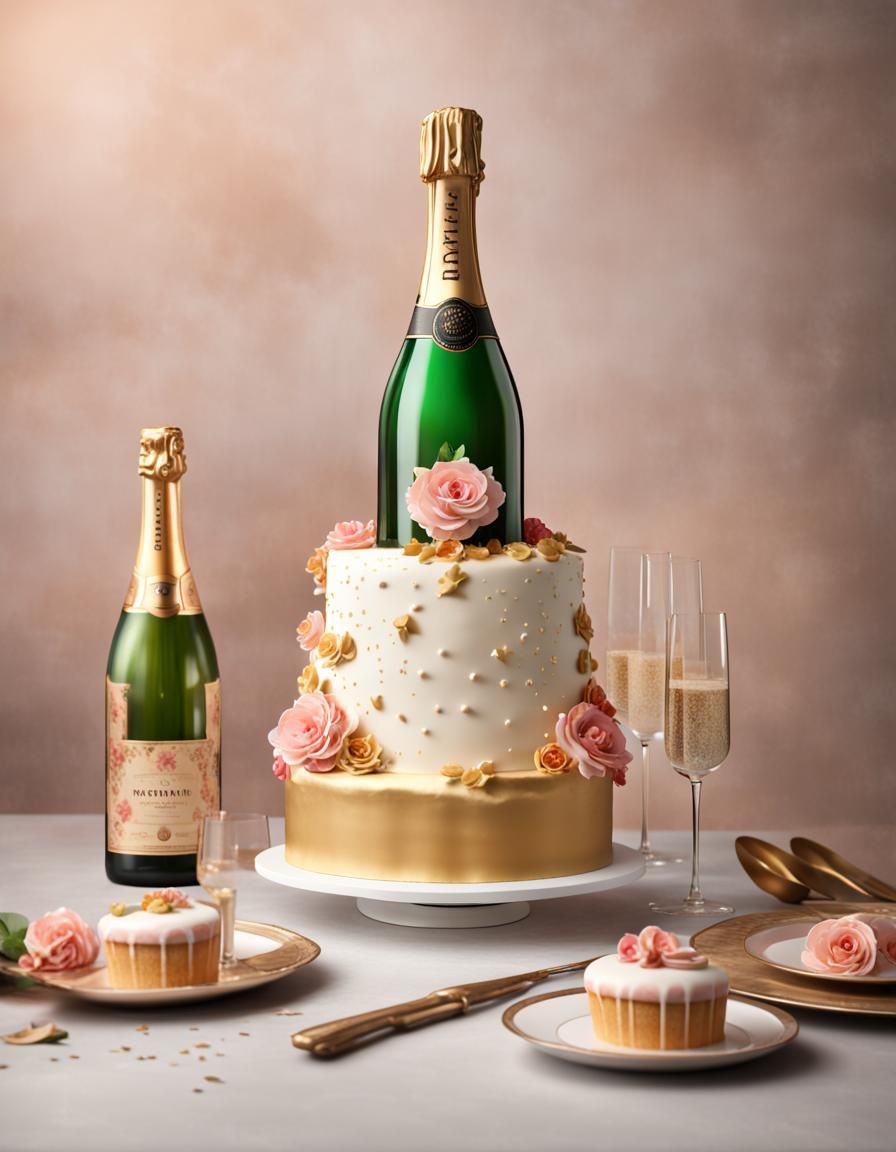 Champagne Bottle And Glass 100 Cake Topper
