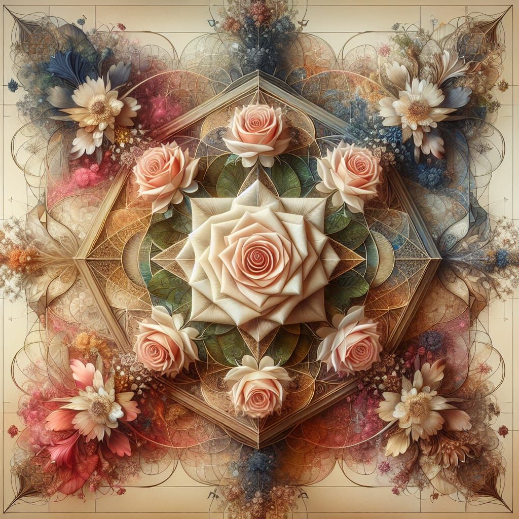 Artwork that conveys the meditative qualities of sacred geometry with roses  by @River