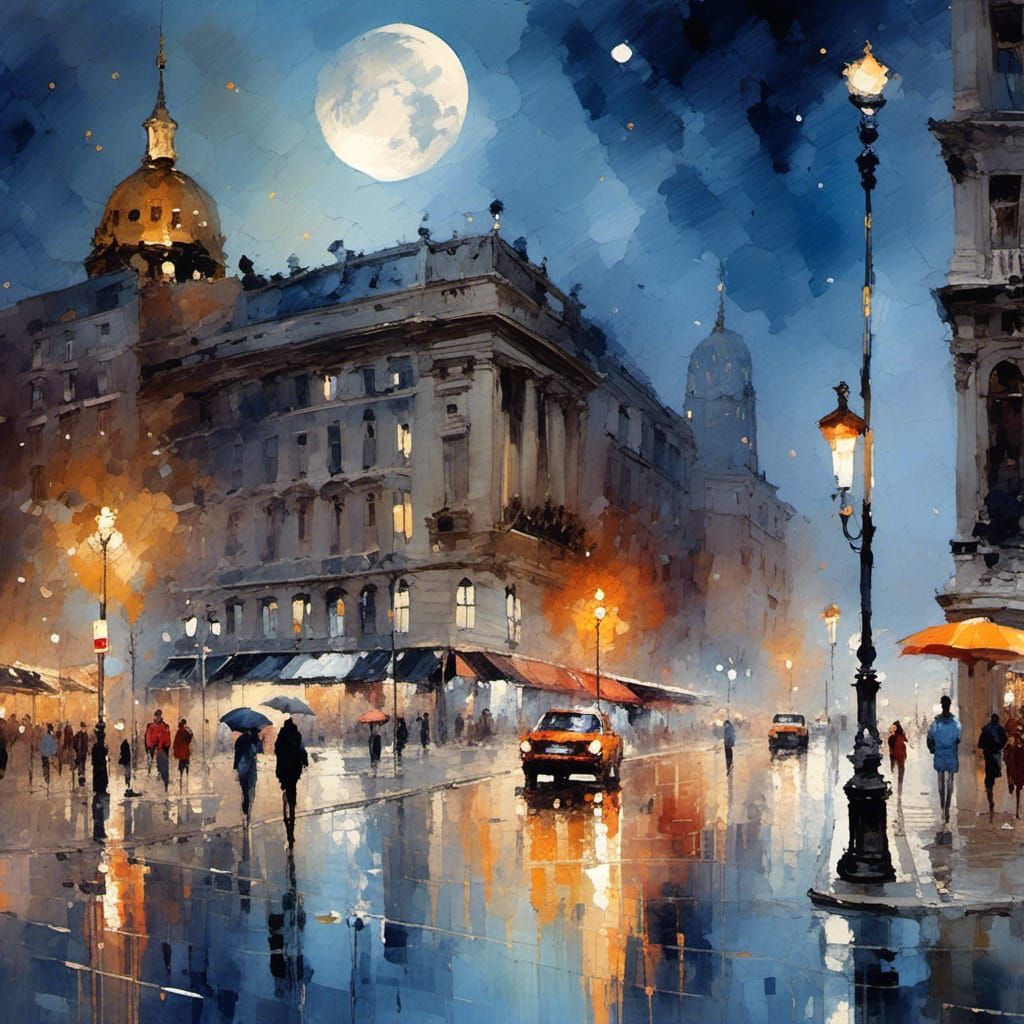 <lora:ImpressionismCity:0.3> Beautiful watercolor paintings of famous structures, cities, and buildings, people on the street, streetlight,...