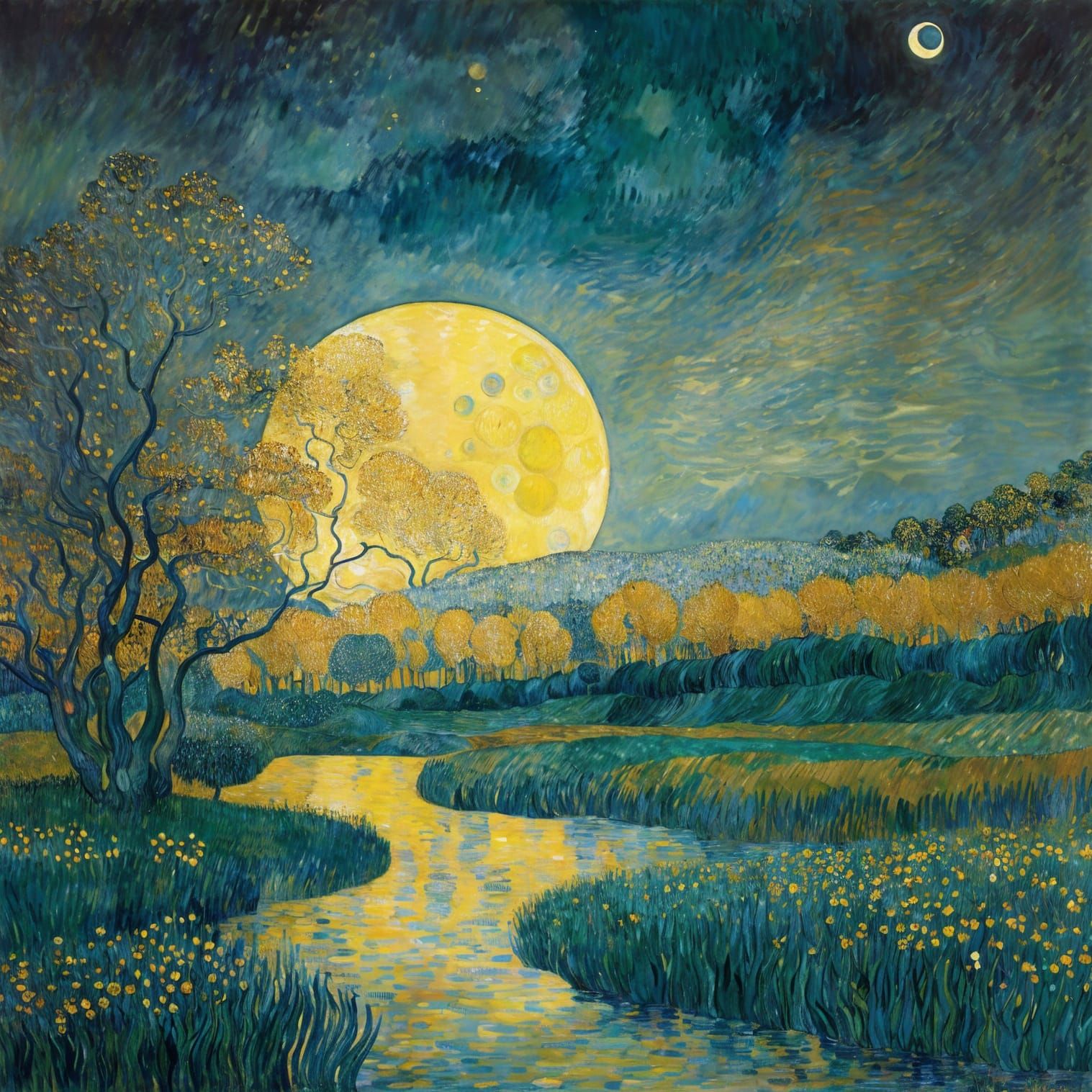 Golden Moonrise Over Still Waters