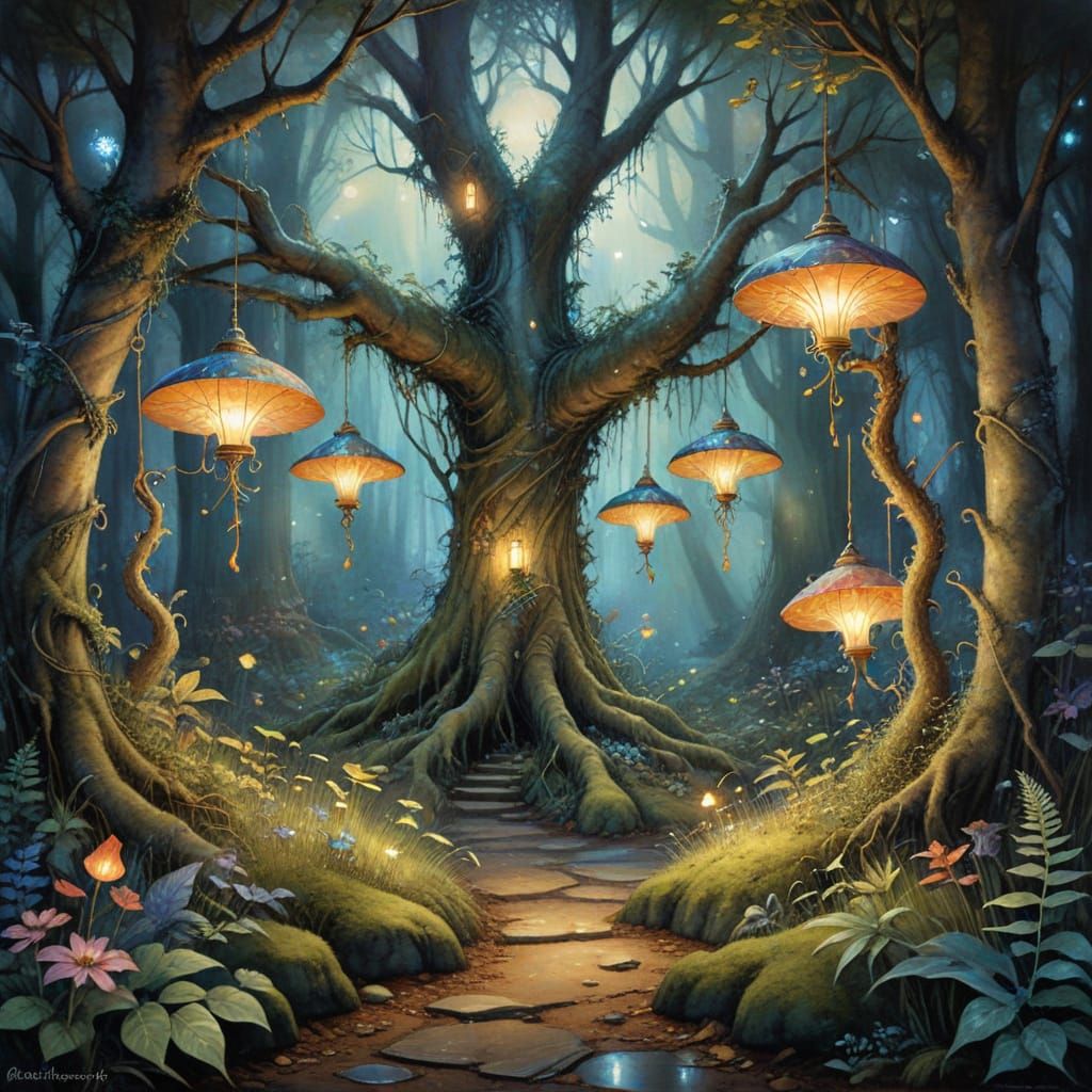 Whimsical Faerie Playground in Vibrant Watercolor Fantasy