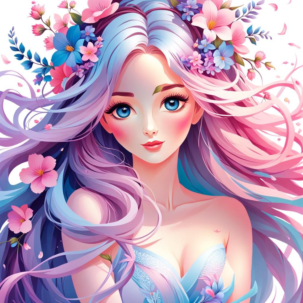 Create an image of a beautiful woman, with long flowing hair...