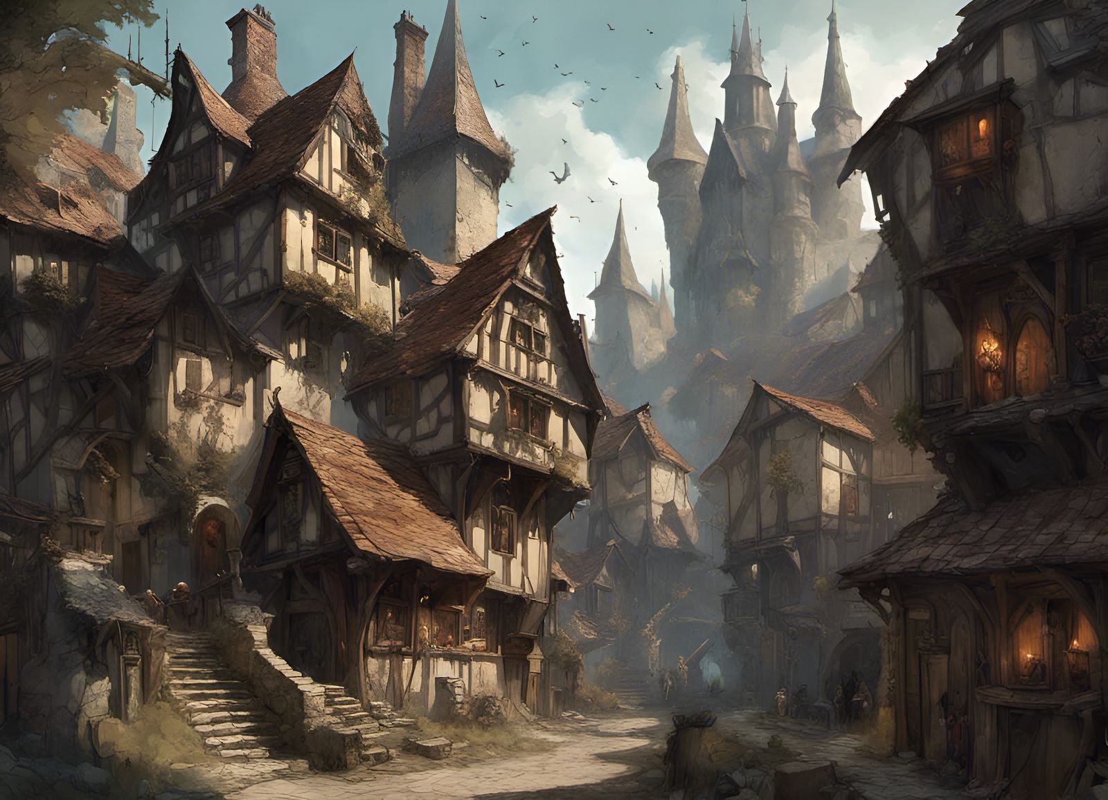 Fantasy medieval town - AI Generated Artwork - NightCafe Creator